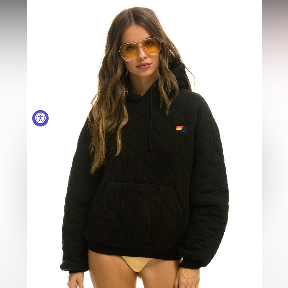 AVIATOR NATION QUILTED RELAXED PULLOVER HOODIE - BLACK